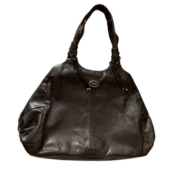 TOD'S EUC XL LEATHER MEDIA FRAMED TOTE SATCHEL BAG - Picture 2 of 5